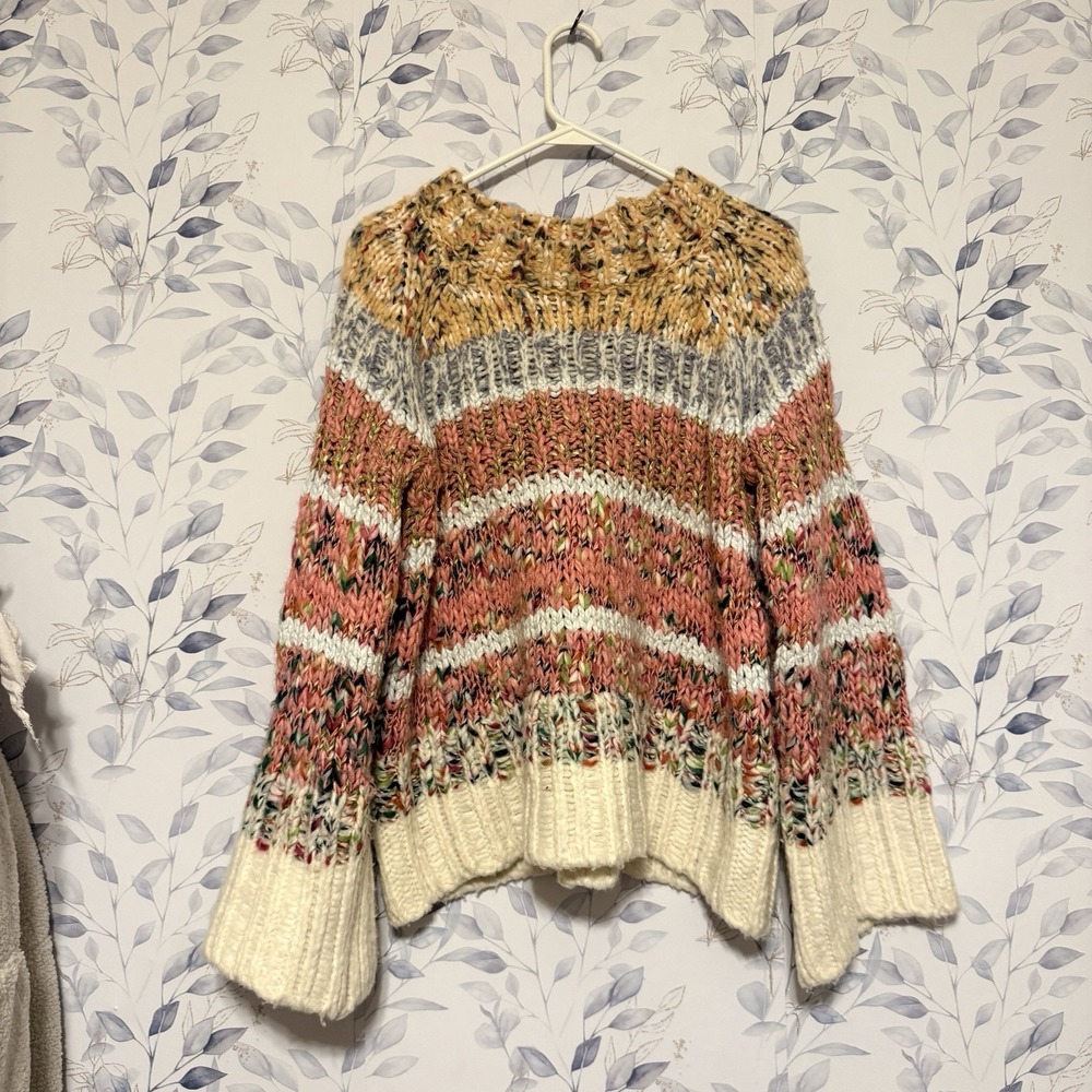 Anthropologie Kahlo Sweater Chunky Striped Knit Alpaca Wool Blend Rainbow Medium - Picture 3 of 6
